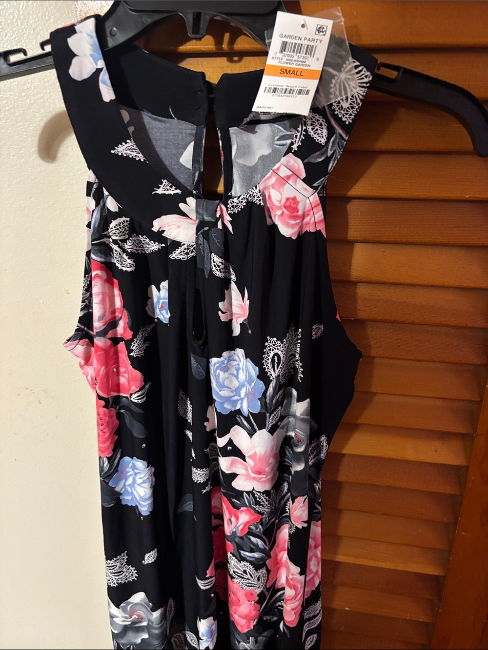INC International Concepts Black Floral Sleeveless Tank with Pink & Blue Blooms